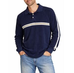 Quiksilver Men’s Navy Blue Stripe Long Sleeve Polo T-Shirt Size M